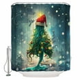 thumbnail image 2 of Coastal Christmas Waterproof Fabric Shower Curtain, Xmas Pine Tree Ocean Beach Green Shower Curtain for Bathroom Curtains Bathtubs Hotel Washable Shower Curtains with 12 Hooks Standard 60x72, 2 of 6