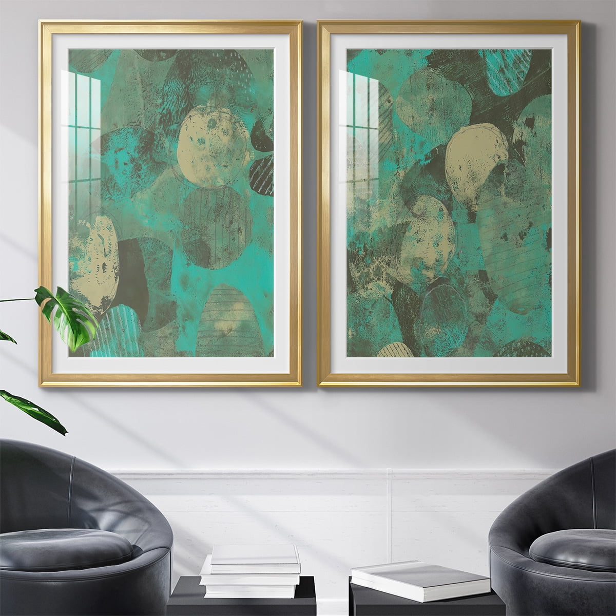 Wexford Home Minty Green Orbs I Premium Framed Print, 26.5" x 36.5" - Ready to Hang, Gold (Set of 2)