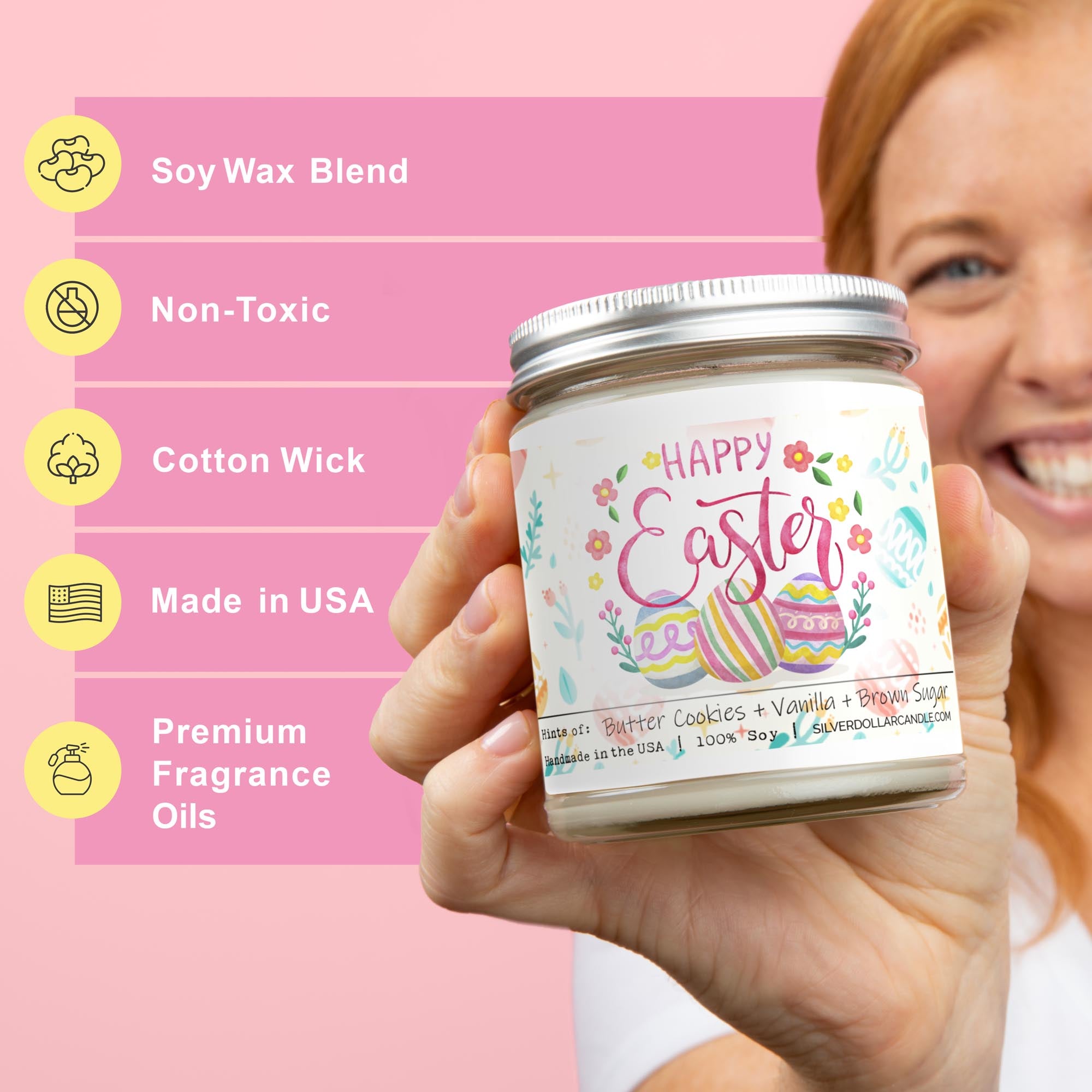 Happy Easter Scented Candle - Sweet Sugar Cookie Scent - Handmade Soy Wax Candle, 9oz - Sweet Sugar Cookie Scent