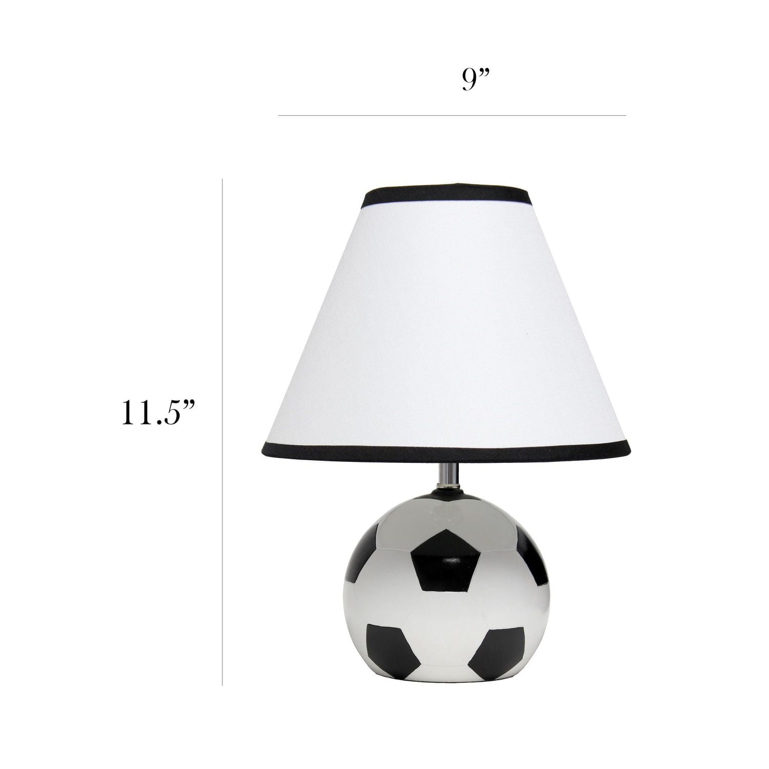 Simple Designs SportsLite 11.5" Tall Athletic Sports Soccer Ball Base Ceramic Table Desk Lamp with White Empire Fabric Shade with Black Trim
