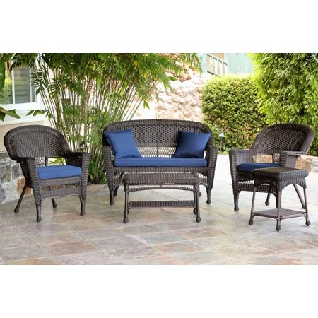 5 Piece Espresso Wicker Patio Chair Loveseat Table Furniture