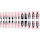 thumbnail image 3 of Uñas postizas adhesivas Kcjckcdd de 24 piezas, negras y blancas, con flores 3D, 3 of 8