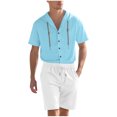 thumbnail image 2 of YHAJDS Mens 2 Piece Outfits Solid Color Linen Button Hooded Short Sleeve Shirt Shorts Summer Mens Beach Outfit Casual Vacation, 2 of 5