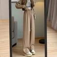 thumbnail image 3 of Pantalones casuales adelgazantes de cintura alta de verano para mujer, pantalones de pierna ancha de talla grande, pantalones rectos con cabeza elástica de color sólido para mujer, 3 of 4