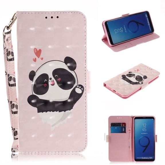 Galaxy S9 Case, S9 Case, Allytech 3D PU Leather Protective Cover & Pocket Lanyard Wallet with Cards Holder, Support Kickstand Slim Case for Samsung Galaxy S9, Pink Panda