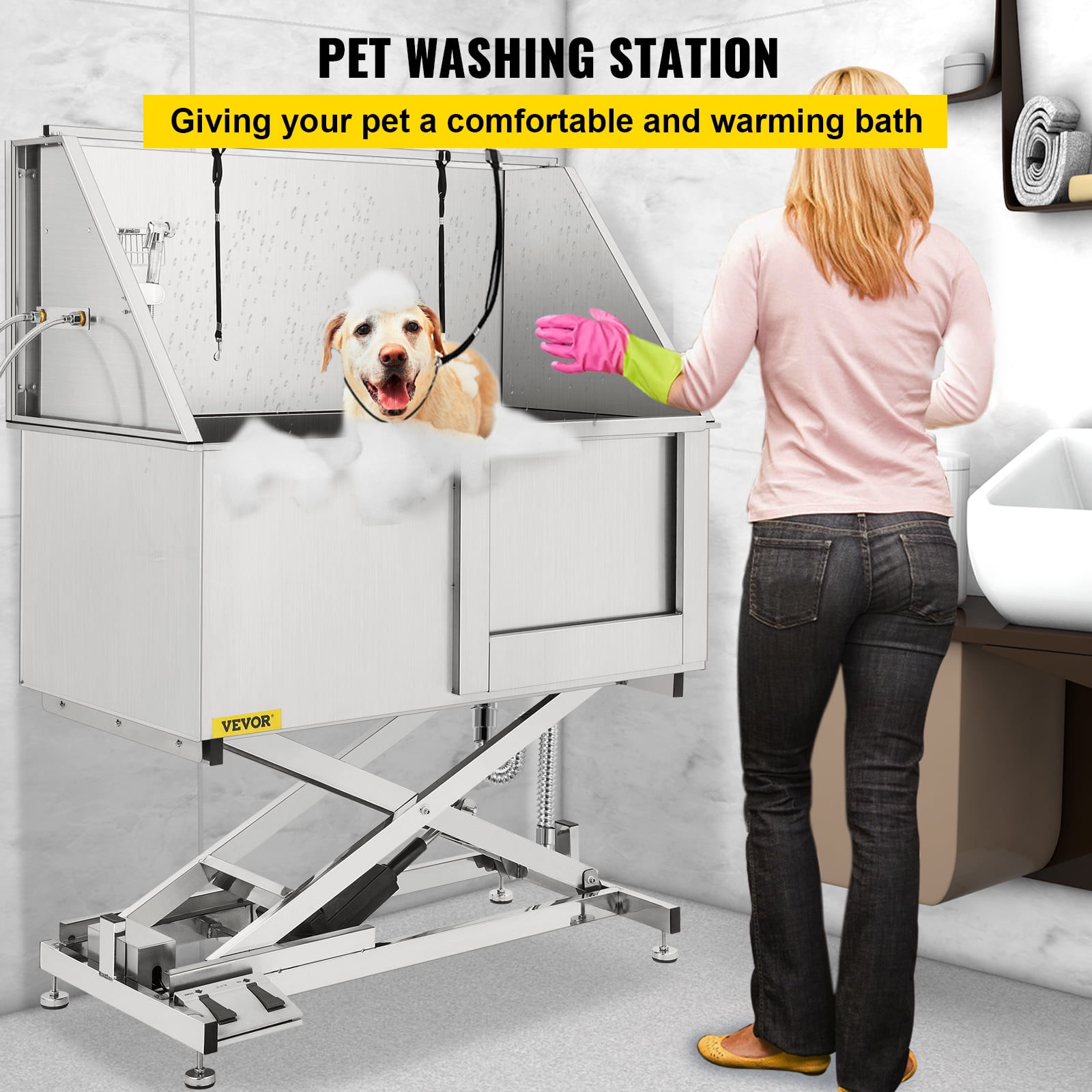 CO-Z 50 Stainless Steel Dog Washing Station for Large Dogs, Dog Grooming  Tub for Home, Professional Dog Bathtub Bathing Station, Pet Wash Station