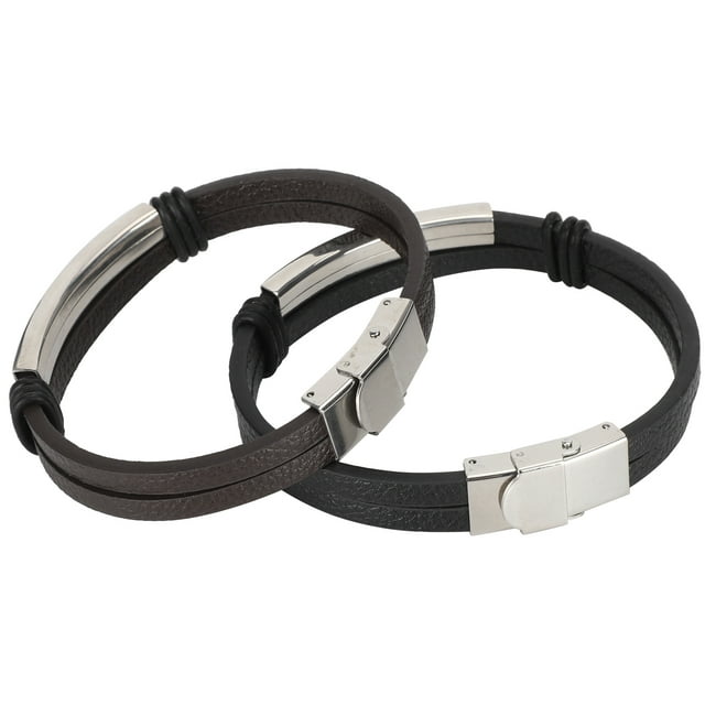 Vintage Bracelets,2Pcs Bracelets Simple Hand‑Woven Stainless Steel PU Bracelet Simple Bracelets Effortless Installation