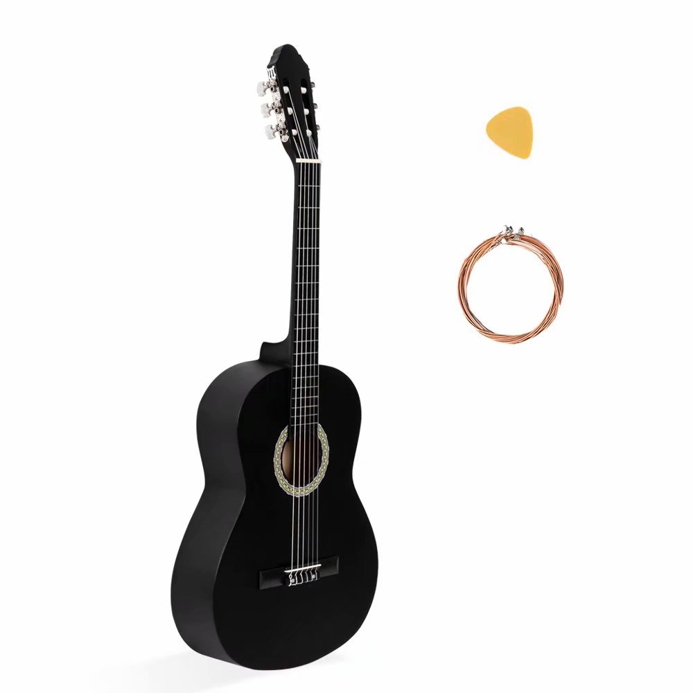 39 Inch 4/4 Size Classical Guitar 19 Frets Beginner Kit for Students  Children Adult String Pickeasy Adjustment of Strings Classical Body Design  Burlywood 