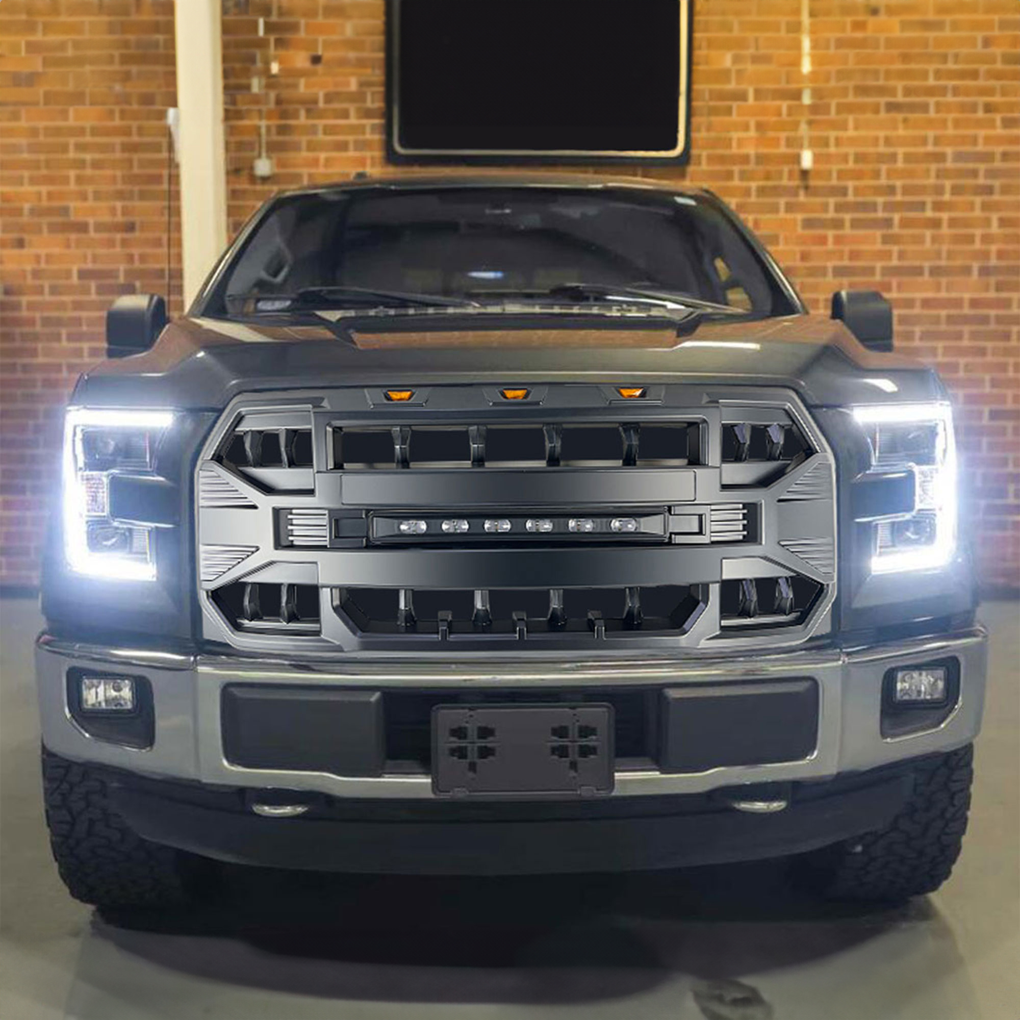 AMERICAN MODIFIED Armor Grille Compatible with 2015-2017 Ford F150, Black