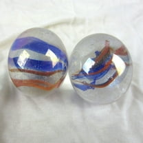 Set of 2 Fun FAIR 35mm Boulder Iridescent Clear/Red/Blue Swirl Large Shooter Solid Glass Marbles