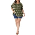 thumbnail image 2 of Agnes Orinda Women's Plus Size Top Floral Boho Button Down V Neck Shirts Short Sleeve Summer Casual Tunic Blouses 4X Army Green, 2 of 6
