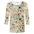 thumbnail image 5 of Towmus T Shirts for Women Graphic 3/4 Length Sleeve Ladies Tops Floral Print Dressy Blouses Crew Neck Casual Tunic Tops Summer Shirts, 5 of 5