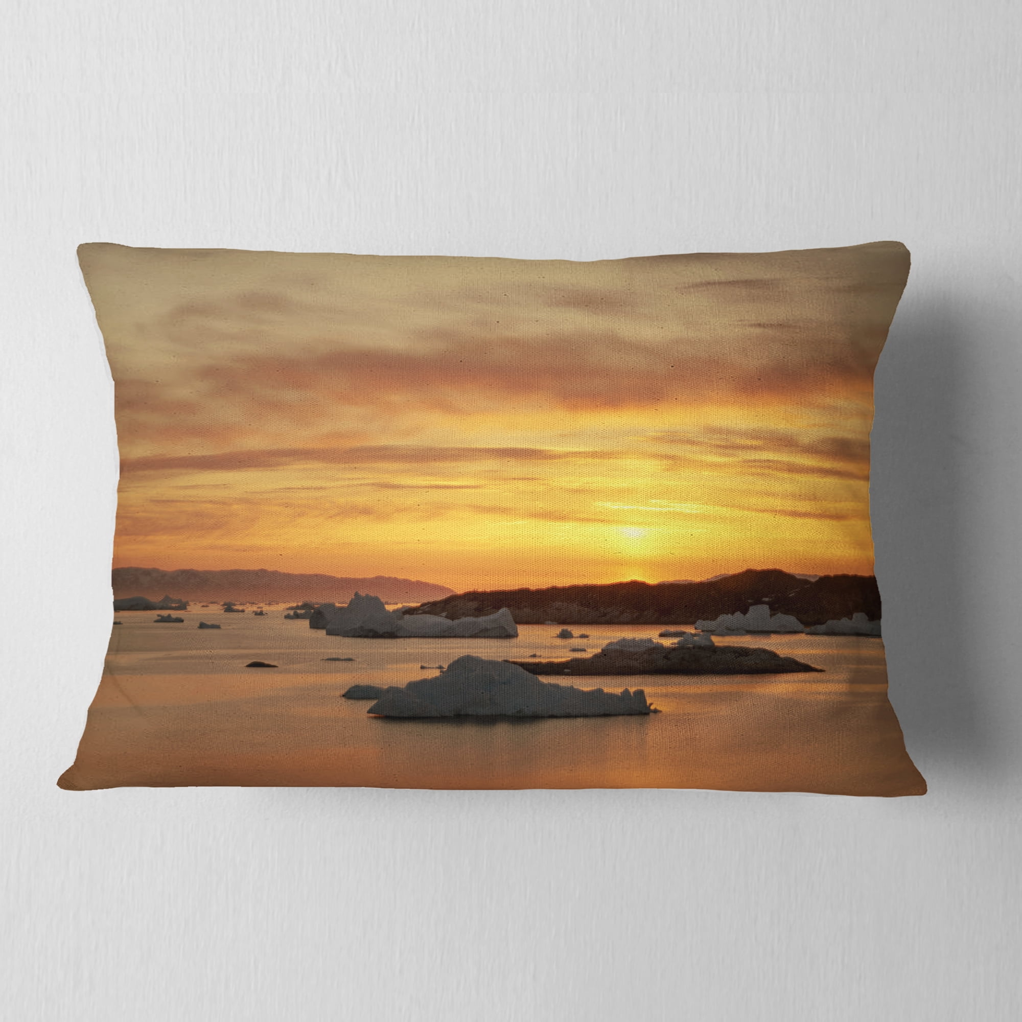 Designart Huge Icebergs on Arctic Ocean - Seascape Throw Pillow - 12x20