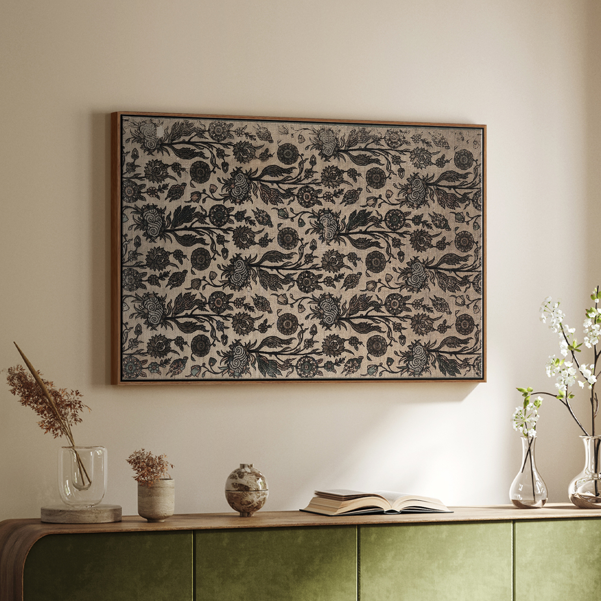 Vintage Abstract Print-XXXII Framed in Walnut Wood Gallery Wrapped Canvas 17 in. x 25 in.