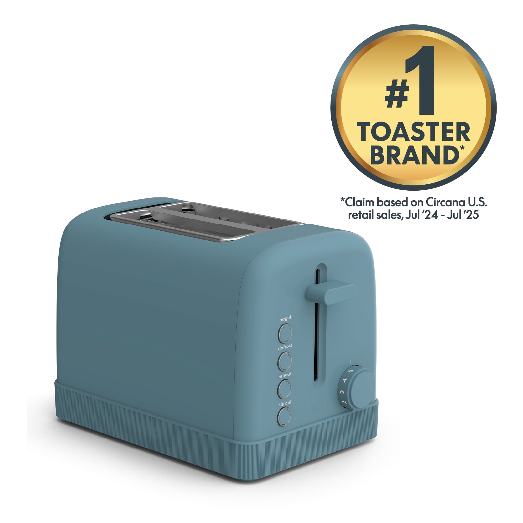 bella 2-Slice Toaster, 6 Setting Shade Control with Reheat, Cancel, Bagel & Defrost Buttons, Removable Crumb Tray, Anti Jam & Auto Shutoff, Surf