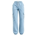 thumbnail image 4 of Nfurl Womens Cargo Sweatpants Pockets Elastic Waist Drawstring Cuffed Bottoms Jogging Pants Low Rise Sweat Pants Comfy Workout Casual Sweatpant Blue,XL, 4 of 7