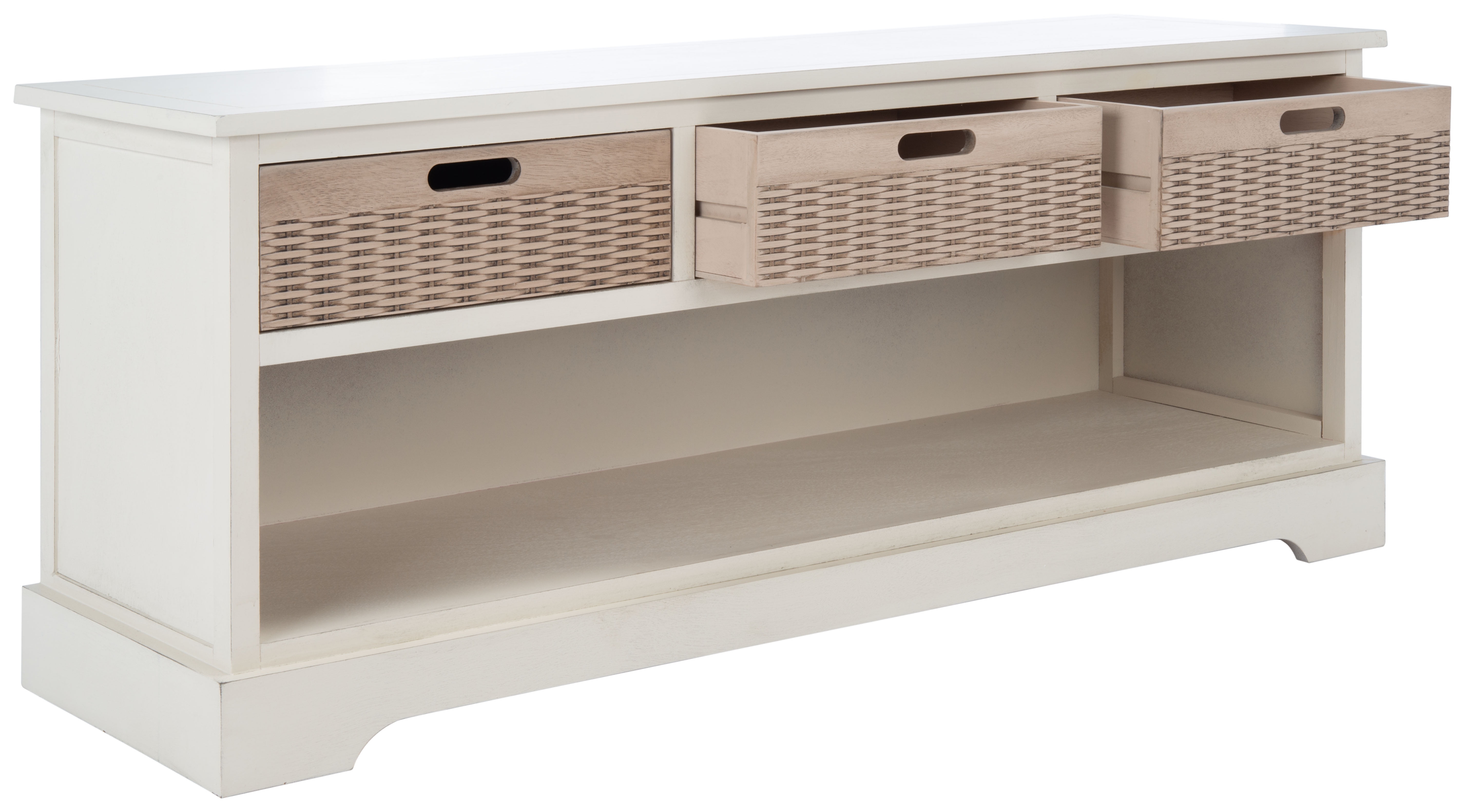 SAFAVIEH Landers Solid Classic 3 Drawer Storage Bench, Distressed White