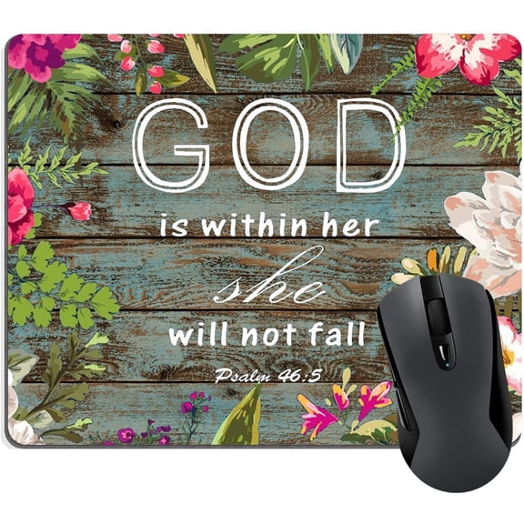 9.5"x7.9" Mouse Pad Bible Verses Scripture Quotes God is Within Her She Will Not Fall Psalm 46-5, Vintage Floral Rustic Old Wood Print Art Mouse pad Mat