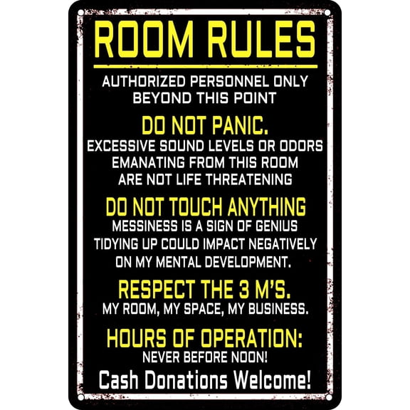 Metal Sign Vintage Room Rules Sign For Teen Girls Boy Bedroom Gaming Room Door Decor Boy Girl Rules Dorm Wall Accessories Cool Things Funny Gaming Room Decor 12 X 8 Inch