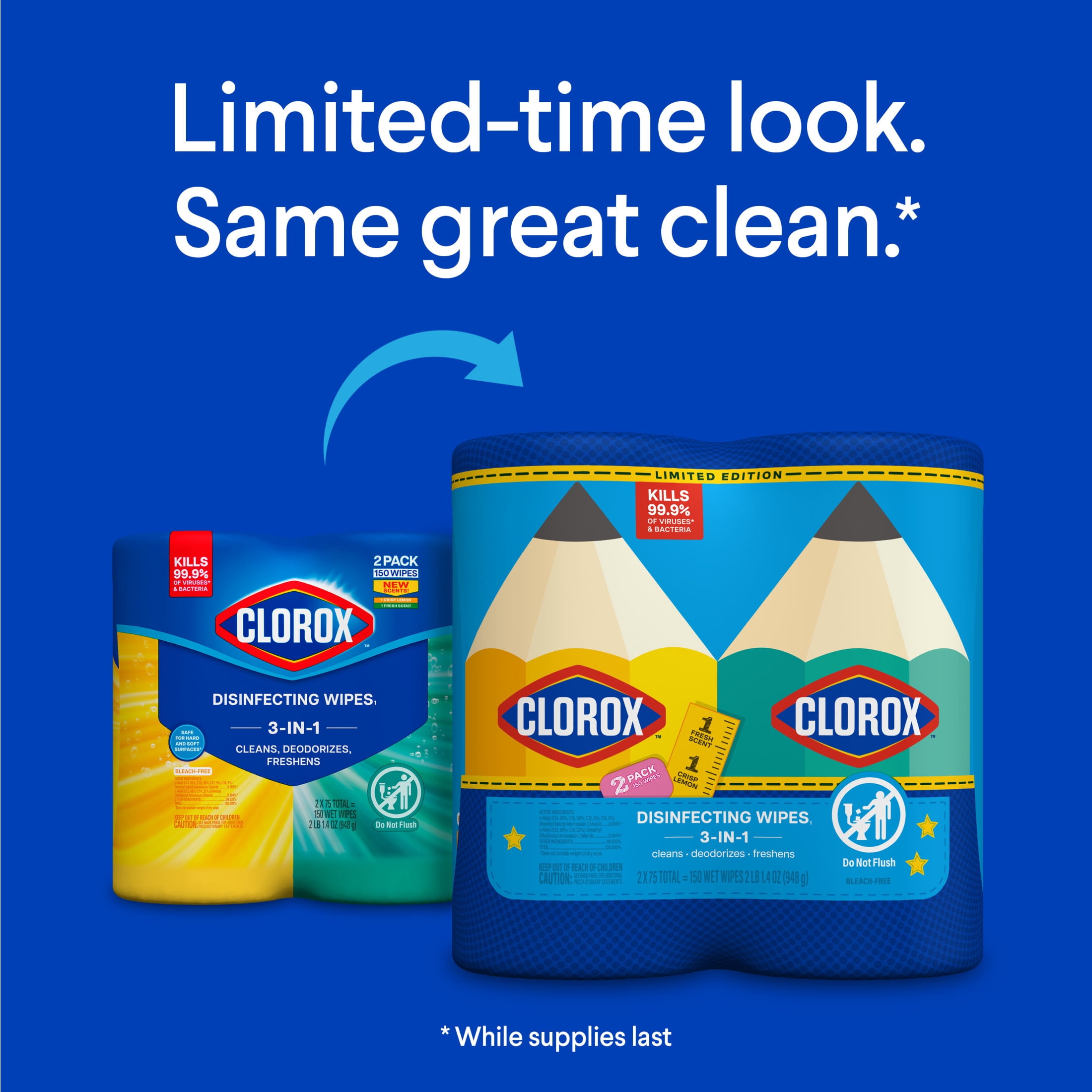 (6 pack) Clorox Disinfecting Cleaning Wipes Back to School Variety Pack, 75 Count Each, Pack of 2
