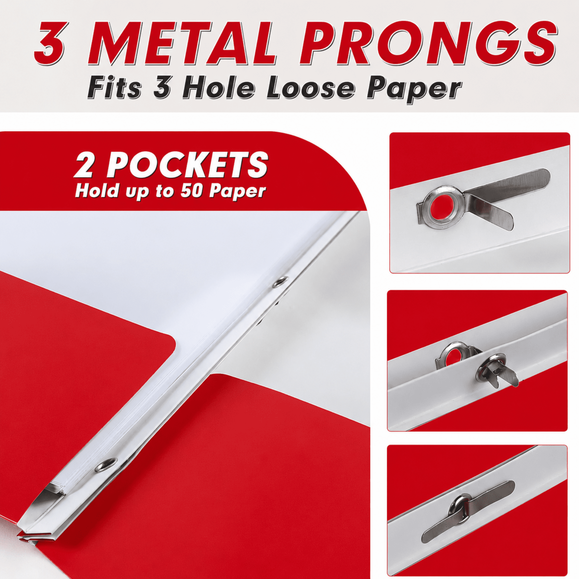 School Supply Boxes | (Red) Three Prong, Two Pocket Folders | 200 Pack | Letter Size Folders for the Classroom & Office