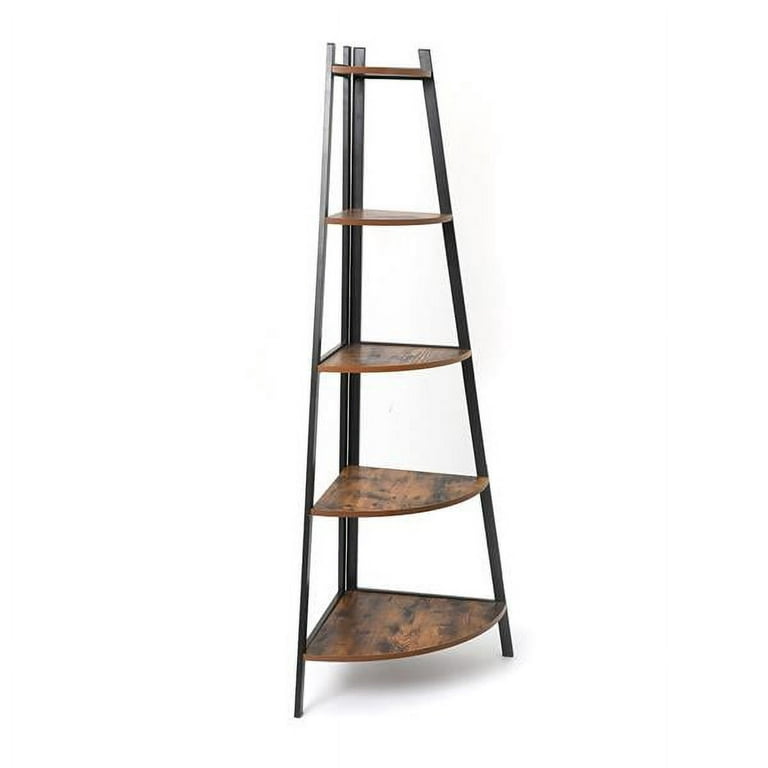 75 inch Tall Corner Bookcase, Industrial Corner Ladder Shelf, Modern Corner Bookshelf for