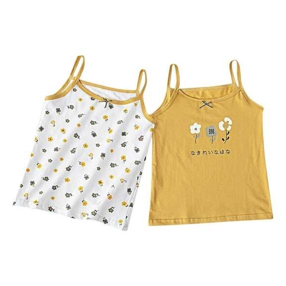 fatyb Pack of 2 Girls Cute Tank Tops Cotton Sleeveless Cami Tops Spaghetti Strap Kids Girls Undershirts