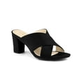 thumbnail image 1 of BLISSFUL STEP Sandales à talons blocs pour femmes, mules à lanières croisées, Sandales à enfiler noires 7, 1 of 8