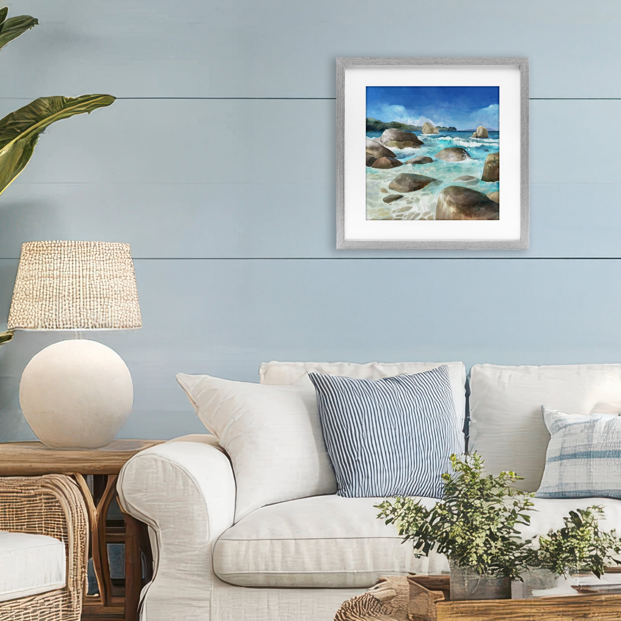 Stupell Industries Low Tide Rocks on Shore Gray Framed Print Under Glass, design by Mauro Devereaux