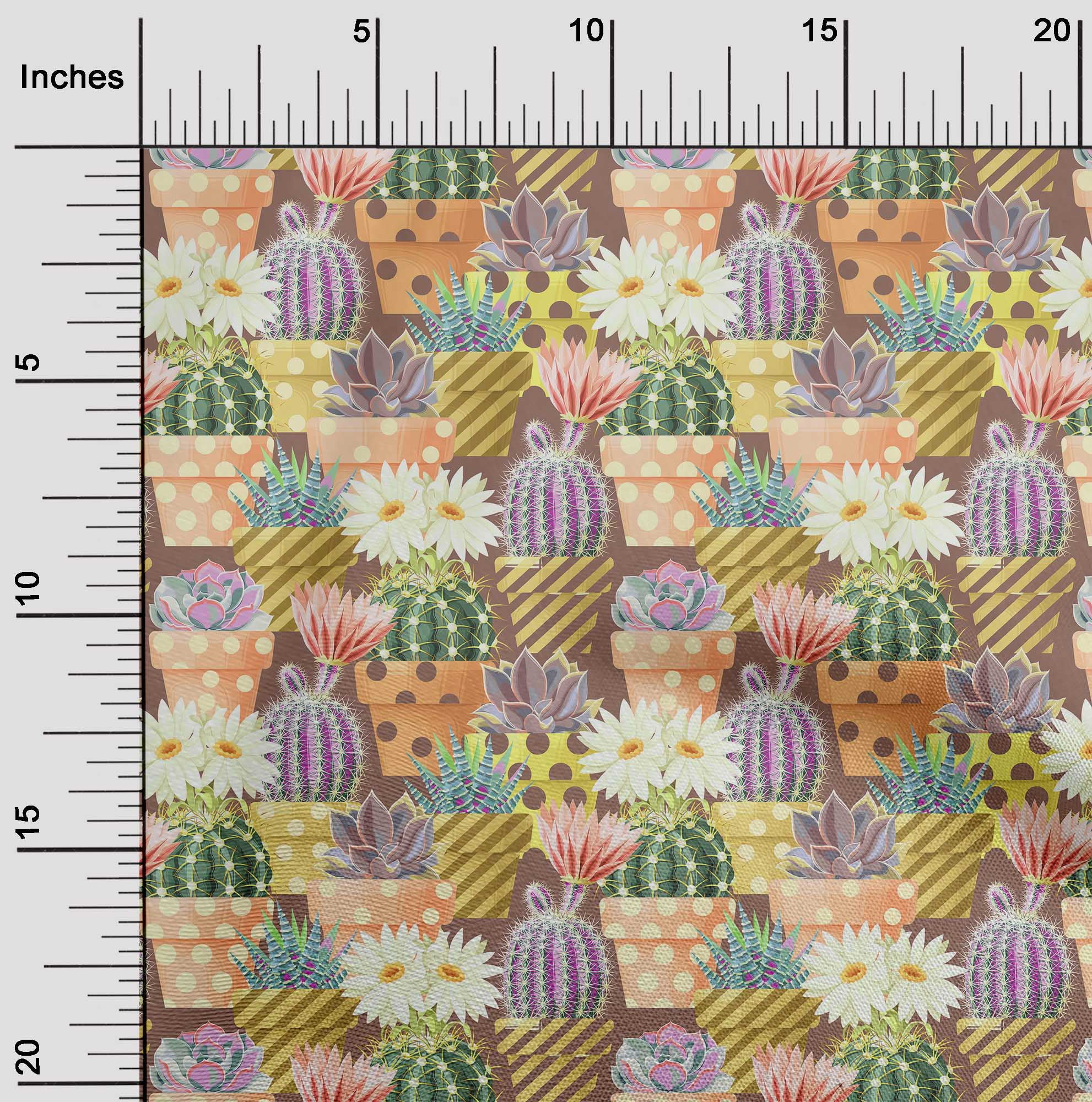 oneOone Viscose Jersey Brown Fabric Plants Cactus With Flowers Sewing Fabric By The Yard Printed Diy Clothing Sewing Supplies 60 Inch Wide