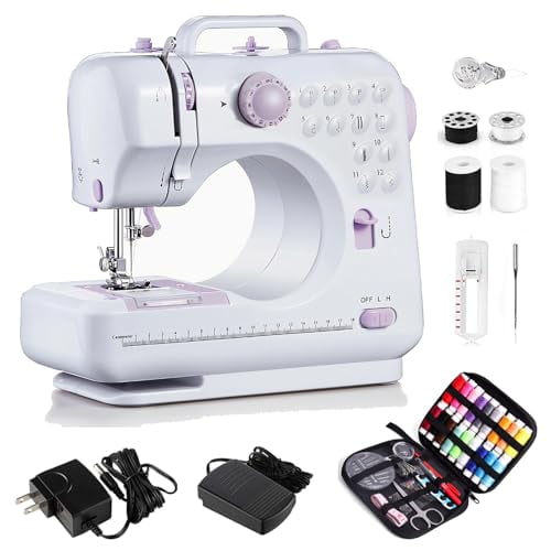 Beginner-Friendly Sewing Machine,12 Built-In Stitches,2 Speeds,Foot Pedal,Portable Design With Sewing Kit (Purple)