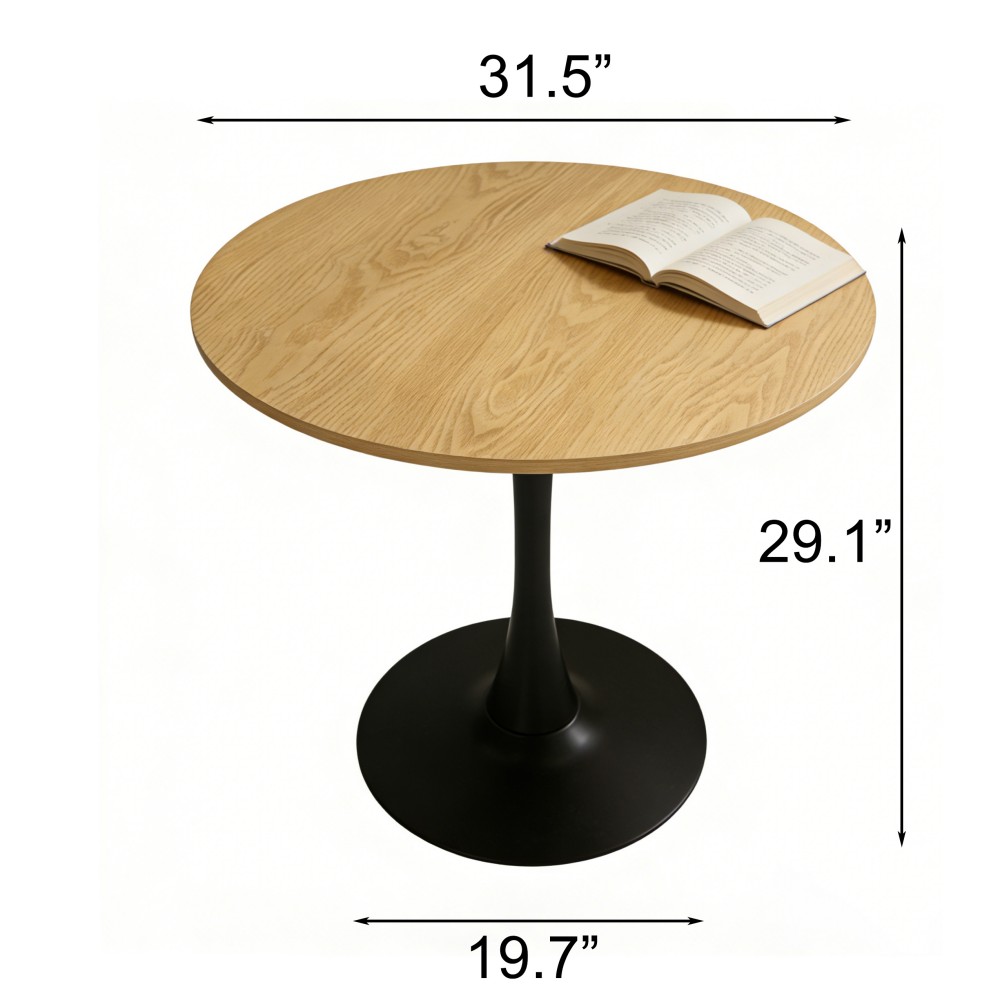 31.5" Round Dining Table, Modern Kitchen Table with MDF Top and Cylindrical Metal Base, Mid Century Coffee Table for Dining Room, Living Room, Apartment, Natural