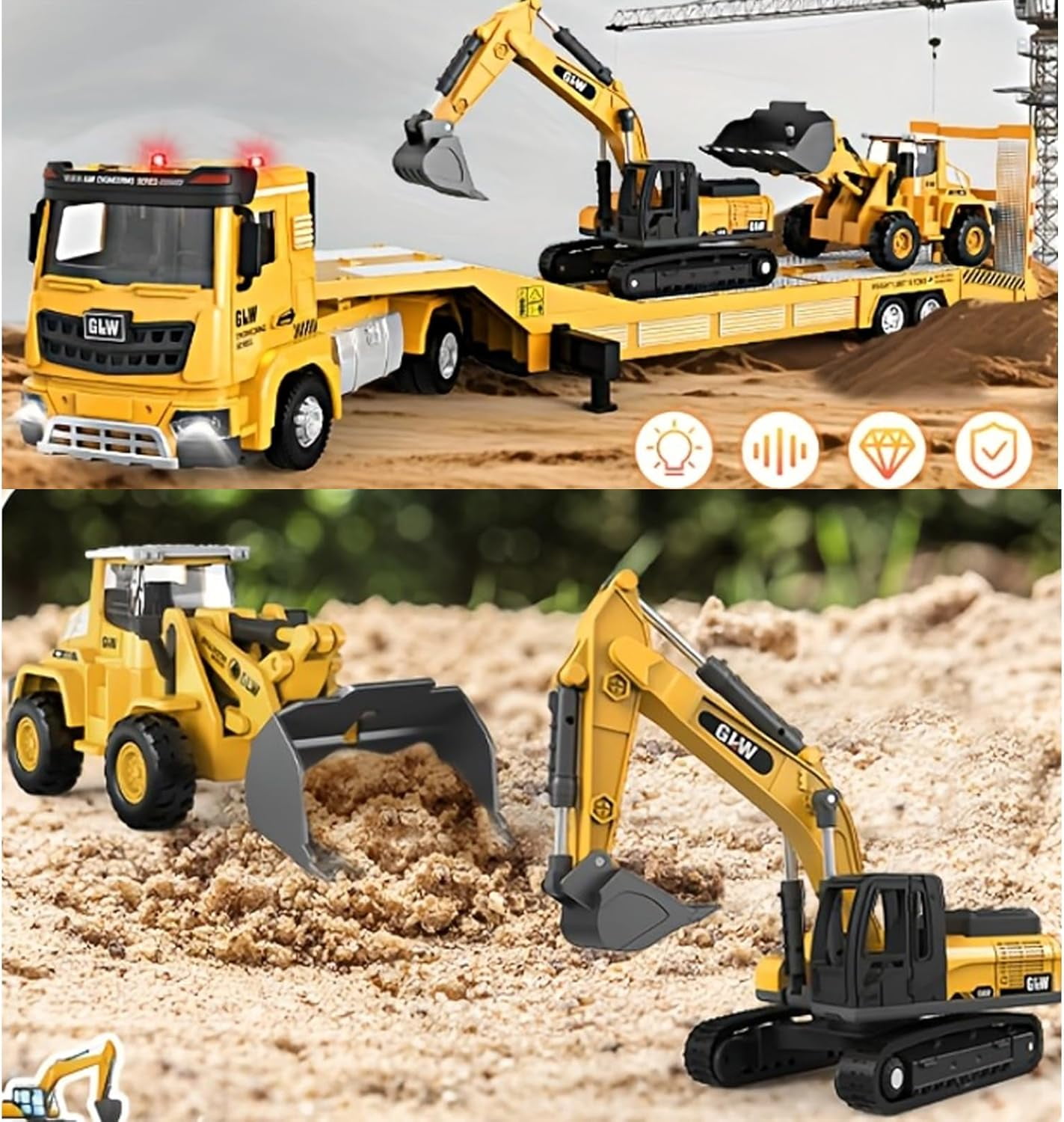 LINXUXIE Construction Toys Set, Kids Engineering Vehicles with Truck & Excavator & Bulldozer, Birthday Gifts for 1-3 3-5 5-8 Year Old