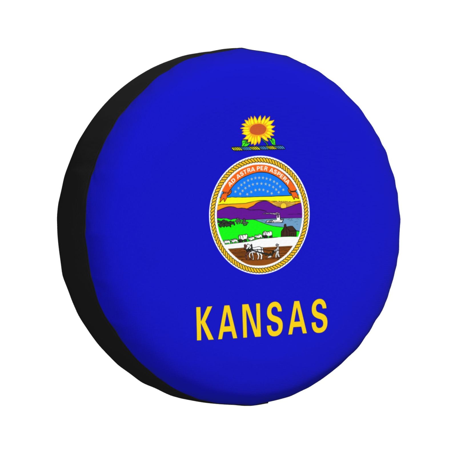 DouZhe Waterproof Spare Tire Cover, Kansas State Seal Flag Prints Adjustable Wheel Covers Fit