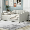 thumbnail image 2 of Full Size Upholstered Daybed with Underneath Storage, Linen Fabric Sofa Bed Frame with Slats Support and Solid Wood Legs for Living, Bedroom, Guest Room, No Box Spring Needed, White, 2 of 9