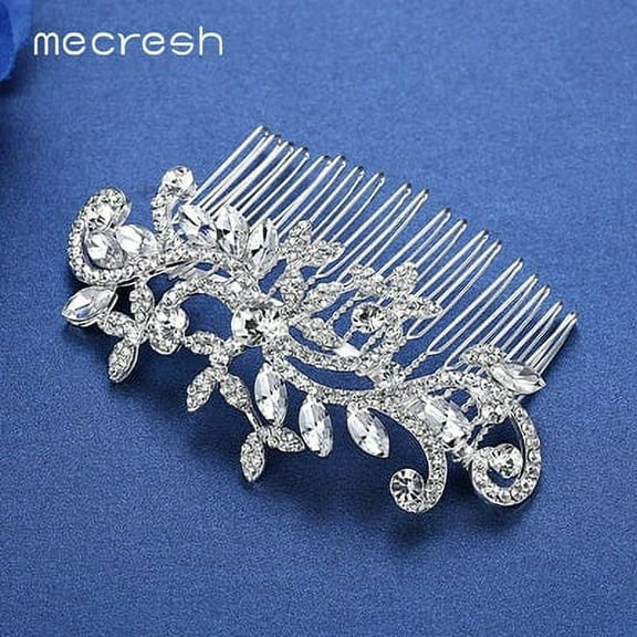 Crystal and Rhinestone Wedding Hair Combs in a Flower/Leaf Pattern