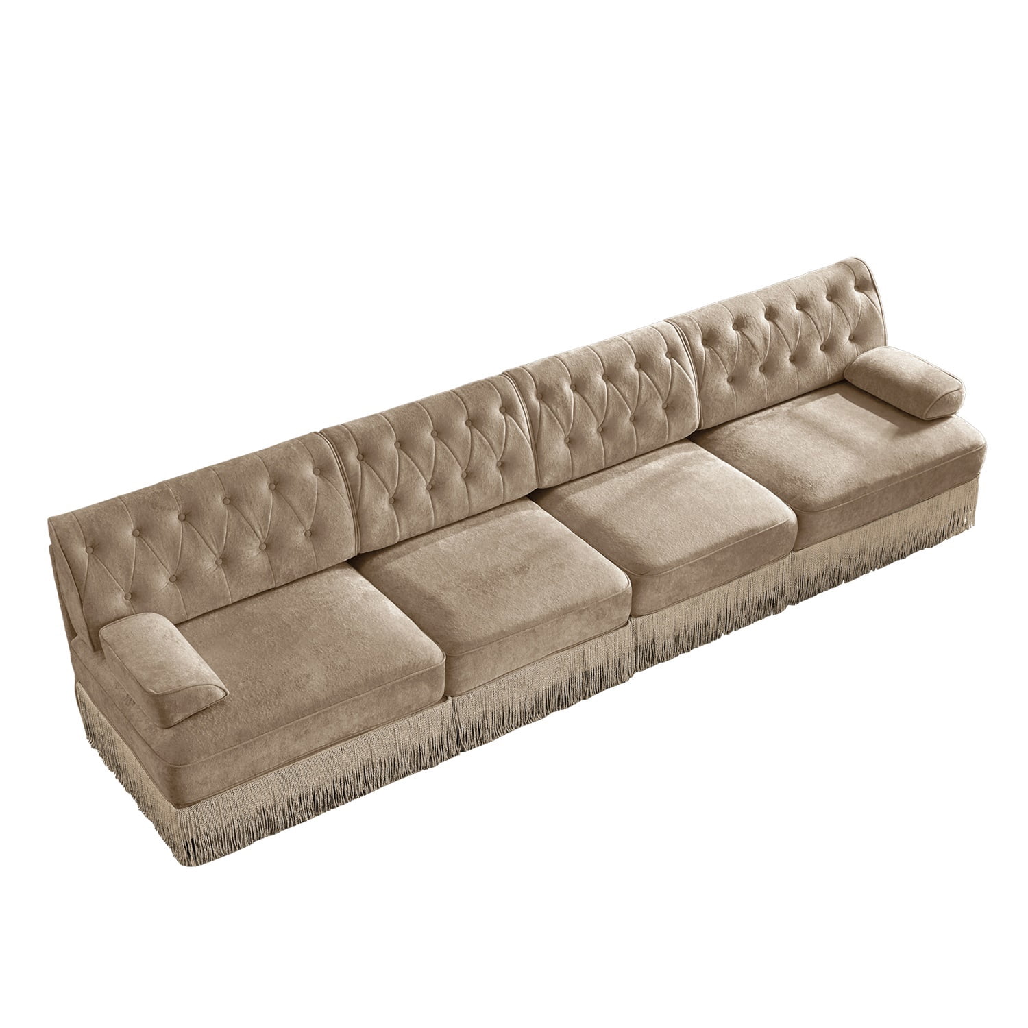 Hommoo 4-Seater Chesterfield Style Velvet Fabric Sofa Couch set, Tufted Button Upholstered Design and Floor-grazing Tassel, Free Combination Sectional Sofa, for Home, Camel
