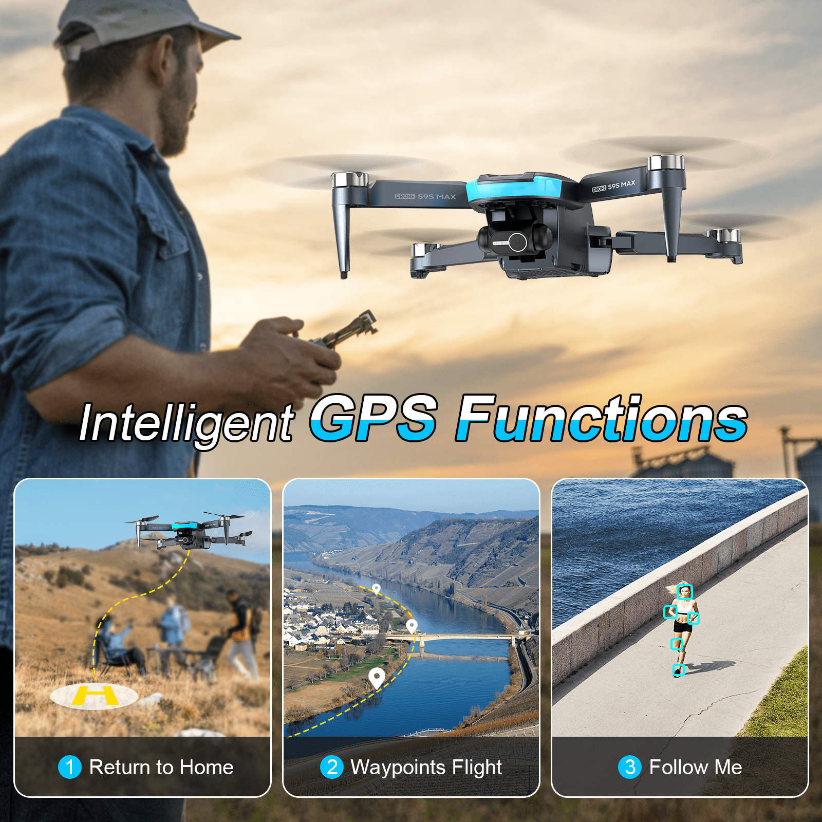 AUOSHI 2 Axis Gimbal Drones with 4K EIS Camera for Adults Beginner, S9S FPV RC Quadcopter , 65-Min Flight Time, Optical Flow, Follow Me, Smart Return Home Gift