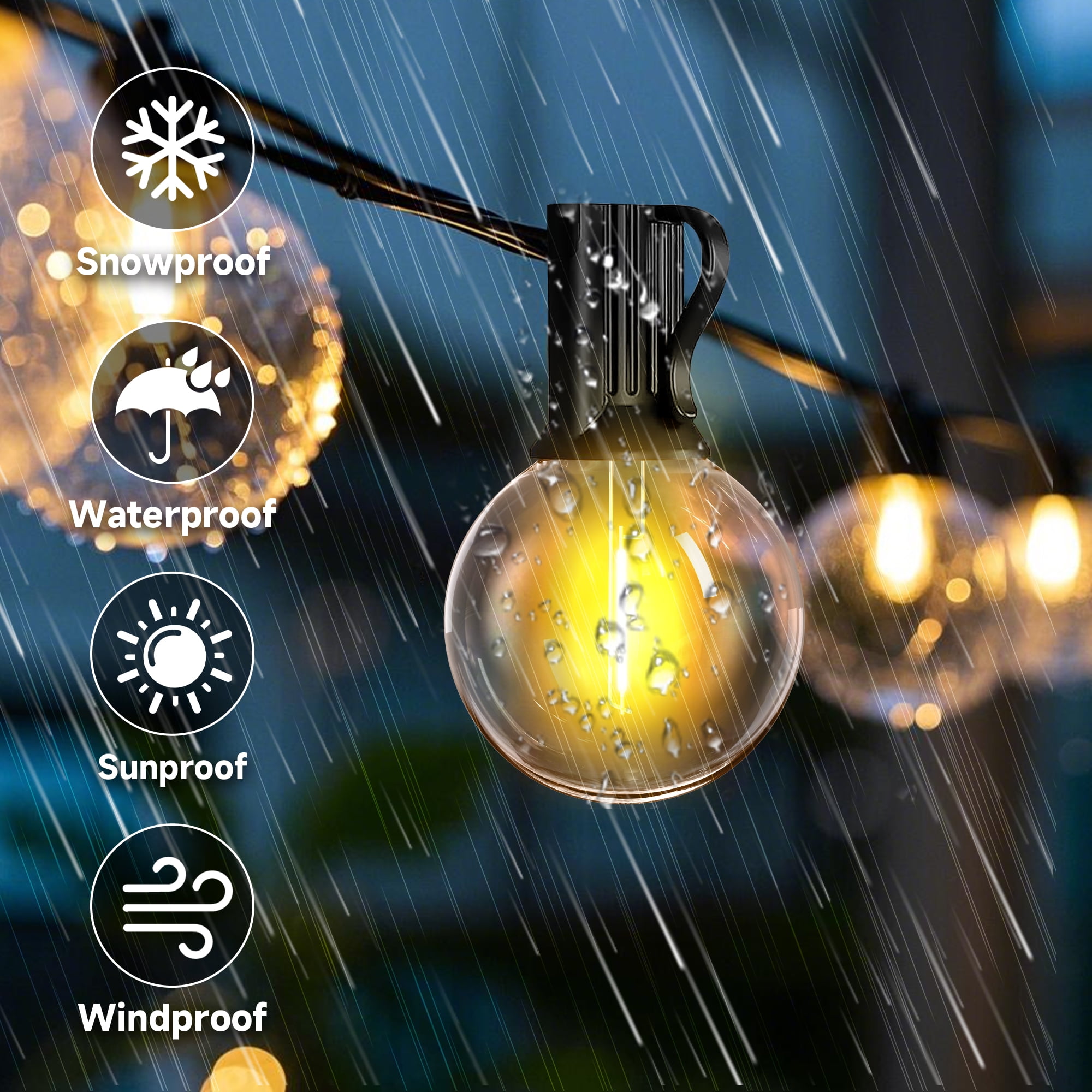 Phopollo Solar Outdoor Lights, G40 50FT Patio Lights 25 Shatterproof Bulbs,Remote control,USB powered,Waterproof Hanging Lights for Backyard Garden Porch Decor