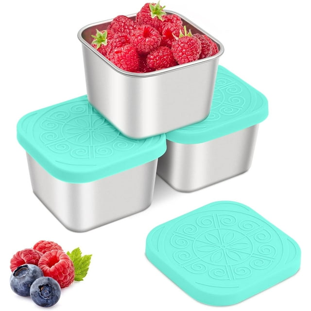Biwat-conteneurs à Collations en Acier Inoxydable pour Enfants, 7,2oz Boîte à Collations Réutilisable et Étanche à Ouverture Facile avec Couvercles, Petits Contenants pour la Préparation des Repas, l'École, le Pique-Nique et les Voyages-Lot de 3