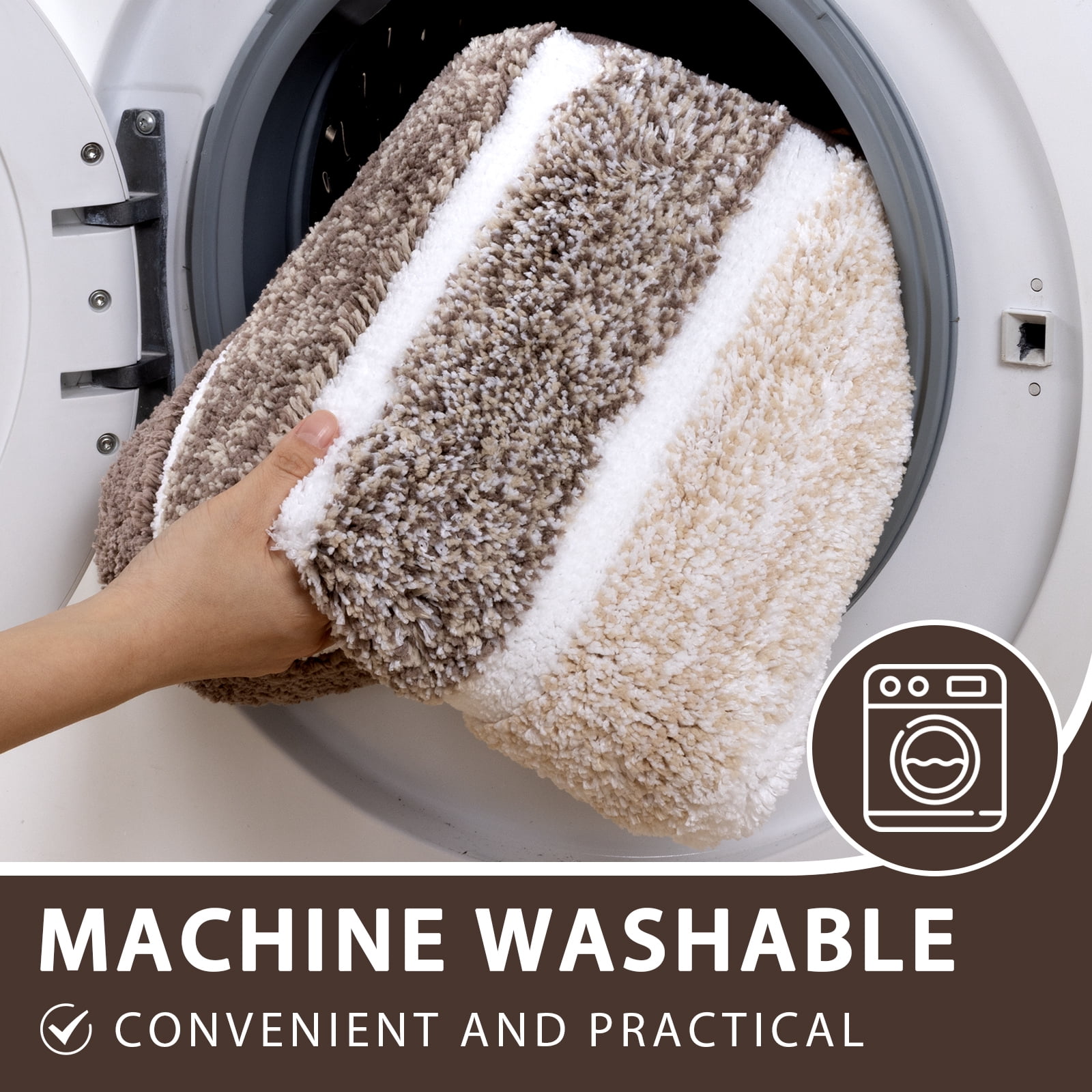 Findosom Bathroom Rugs Set of 3,Absorbent Non-Slip Machine Washable Bath Rugs, Microfiber Quick Dry Bath Mats for Bathroom Floor Tub Shower Bedroom Kitchen,20"x32"+20"x59"+U Shape 20"x24" Brown