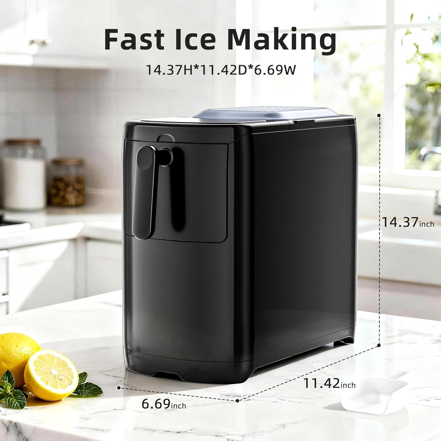 Bullet Ice Maker, 18Lbs/24H Compact Countertop Ice Machine,Fast 6Pcs Bullet Ice in 8 Mins, Removable Lid Easy to Clean,  Self-Cleaning & Low Noise ,Black