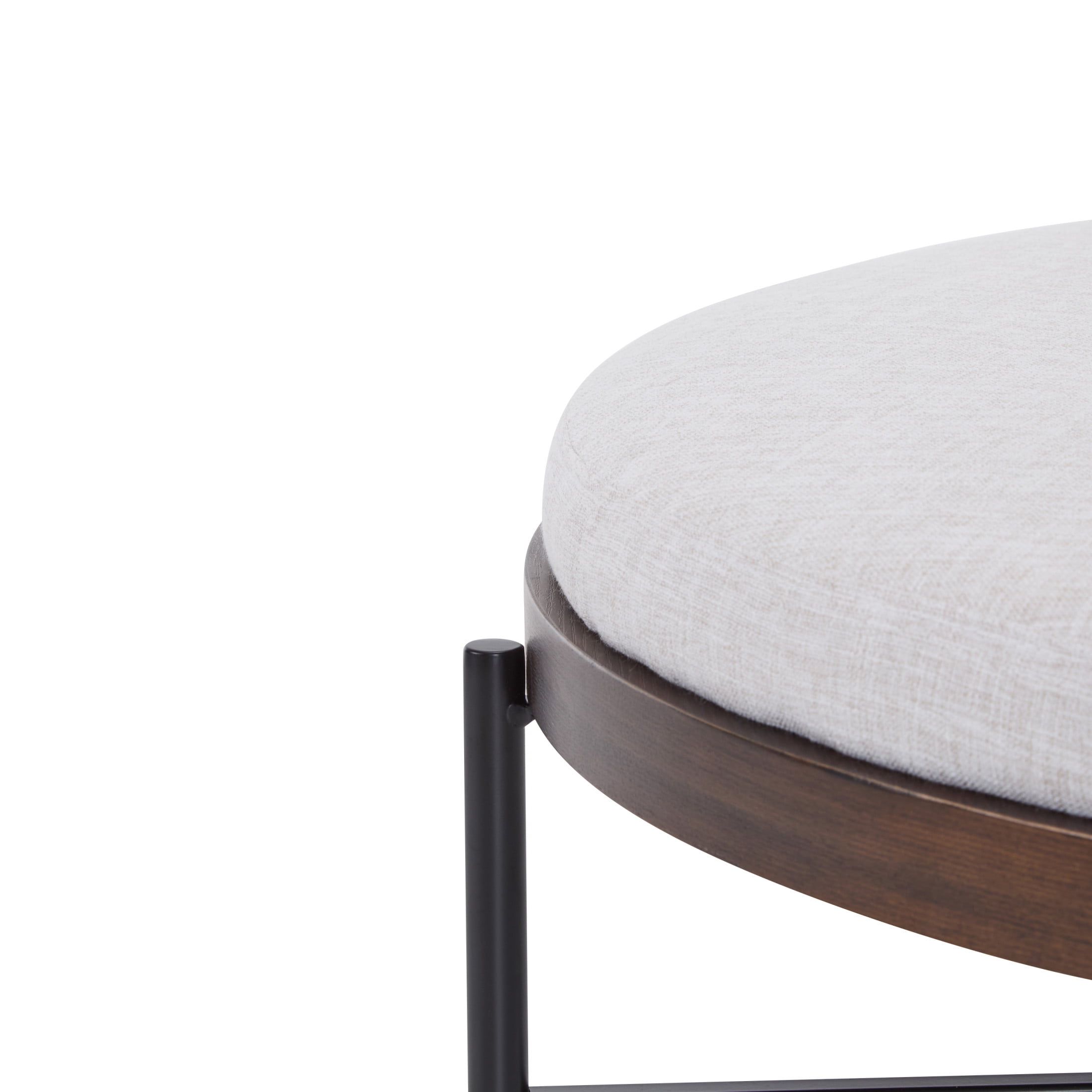 36'' Modern Round Cocktail Ottoman with Fabric Upholstery and Metal Base, Beige+Black