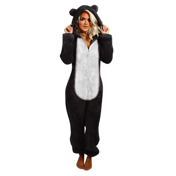 Ersazi Comforts Pajamas Women'S Plush Long Sleeve Zipper Hooded Bodysuit Loungewear In Clearance Black Xl