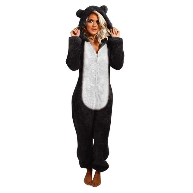 Rbaofujie Robe pour Femmes Femmes Combinaison à Capuche à Manches Longues Pyjama Décontracté d'Hiver Chaud Combinaison de Nuit Pyjama d'Automne