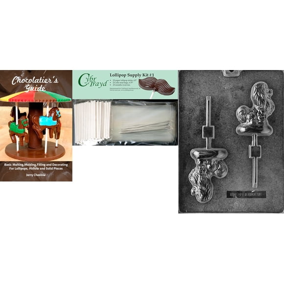 Cybrtrayd Pekingese Lolly Dog Molde Para Dulces De Chocolate Con Paquete De Chocolatero Que Incluye 25 Palitos De Piruleta, 25 Bolsas De Violonchelo Y 25 Lazos Plateados
