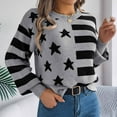 thumbnail image 4 of Yangnuo Pullover Sweaters for Women Striped Sweater for Women Women's Color Blocked Knitted Top Round-Neck Long Sleeve Blouses Pullover Fashionable Sweater, 4 of 5