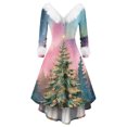 thumbnail image 7 of Women's Fashionable Casual Fitted Christmas Print Party Long-Sleeved V-Neck Hair Collar Dress for Holiday Parties and Events,Pink,L, 7 of 7