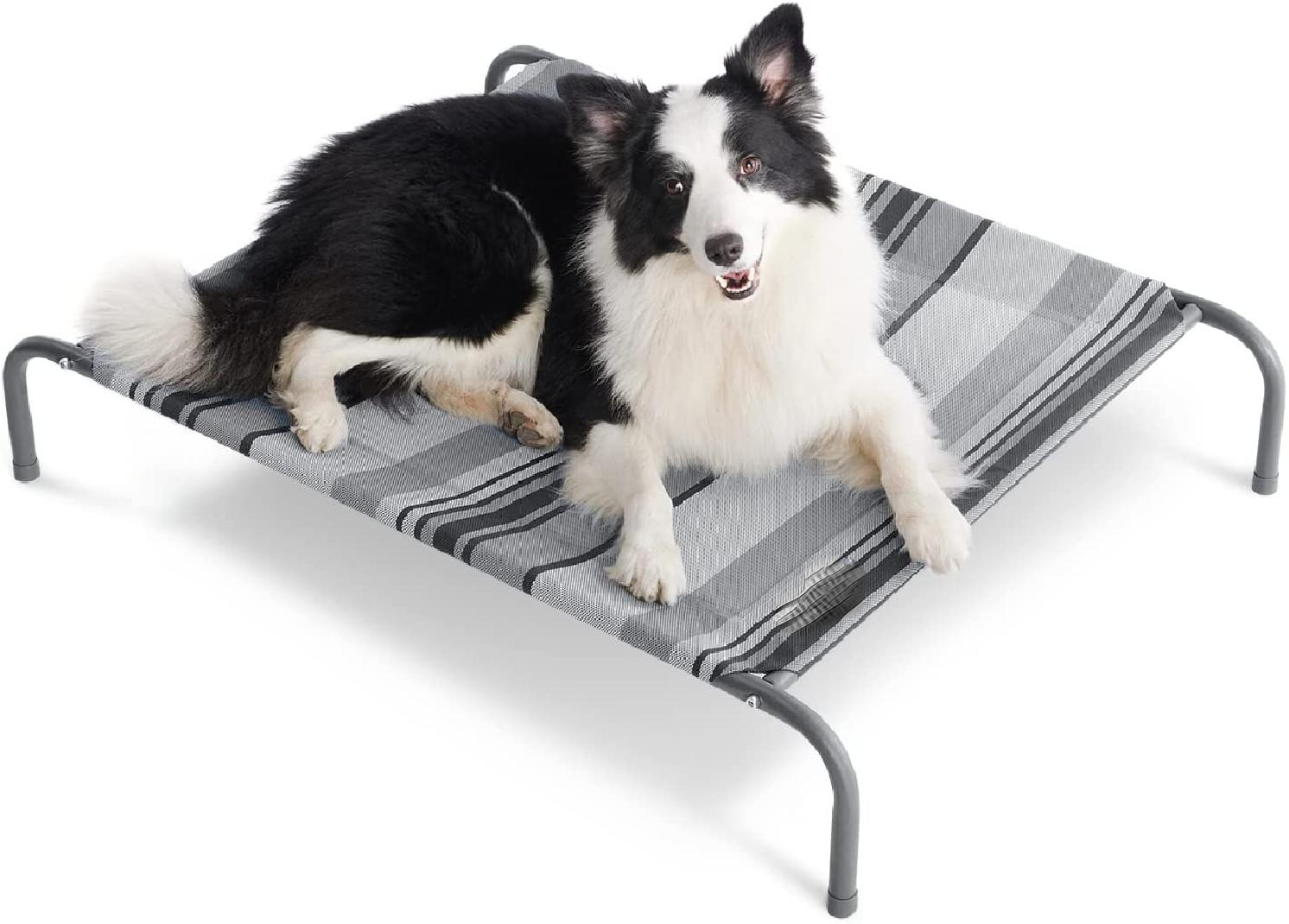 Raised Dog Cot Beds ，Striped Indoor & Outside Pet Bed with SkidResistant Feet