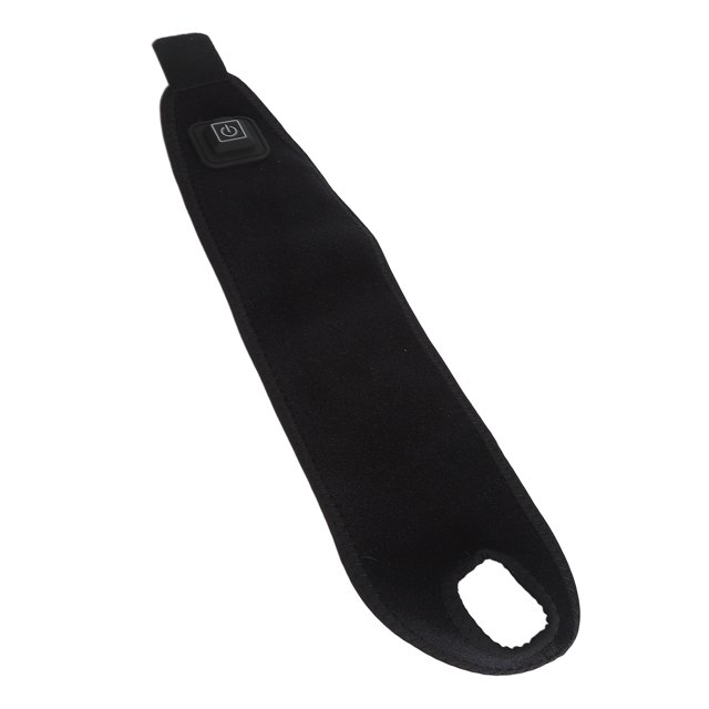 Wrist Heating Pad Wrap by YOUTHINK, a black heated wrist brace made of OK fabric and neoprene. Features a built-in power button and a full heat cover design to relieve discomfort from carpal tunnel and tendinitis. Includes a USB cable for power.